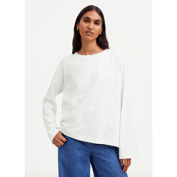 Madewell Easy Crewneck Long Sleeve Tee Top Oversized Relaxed White Basics S NWT - Picture 1 of 13